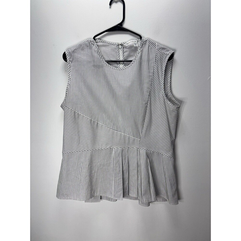 VERONICA BEARD Cotton Sleeveless Top/Shirt Crew Neck Striped Black /White Sz 12